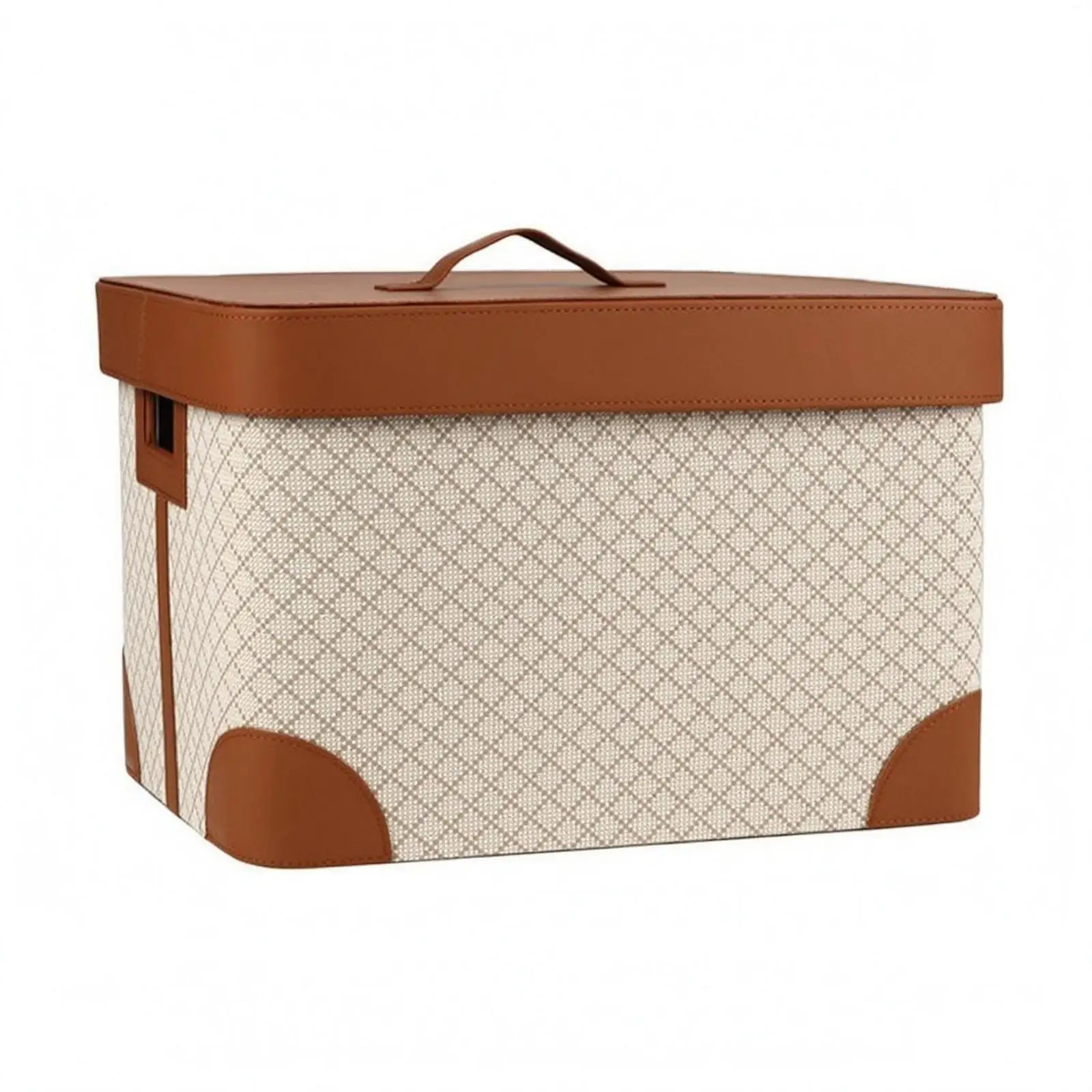 Rectangular Lidded Basket Leather Trim Lidded Storage Box Beige Rectangular