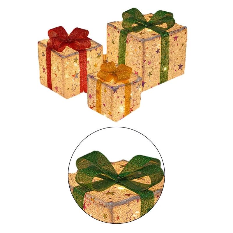 3 stks LED Warme Lichten Present Box Ornamenten Kerst Verlichte Geschenkdozen Vakantie Gloeiende Decoratie voor Binnen Buiten