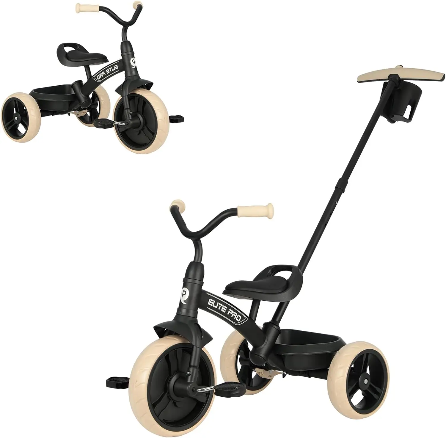 Triciclos infantis para crianças de 2 a 6 anos-2 em 1 Triciclos infantis com alças ajustáveis e removíveis, bicicleta push com brinquedo sto