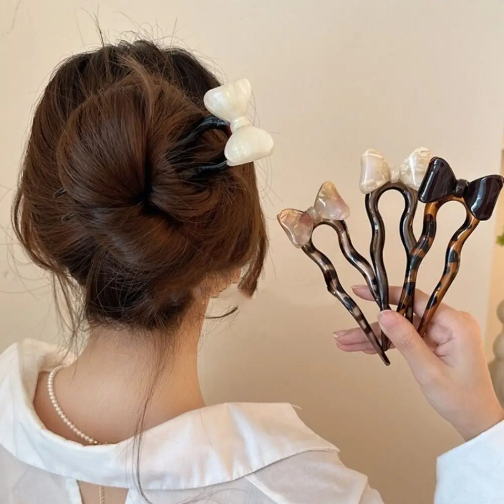 Fashion Simple Elegant Hair Clip Bow Wavy U-Shaped Headwear Women Girls Acrylic Acetate Hair Sticks