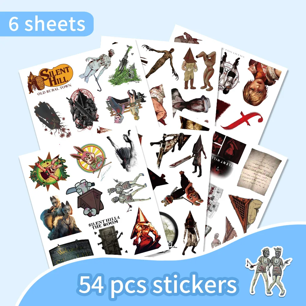 สติกเกอร์ไซเลนท์ฮิลล์ 54 ชิ้น สติกเกอร์การ์ตูนสยองขวัญ แนวระทึกขวัญ กันน้ำ ตกแต่งตู้เย็น แล็ปท็อป กีตาร์ ของเล่นกราฟฟิตี้ ของขวัญ
