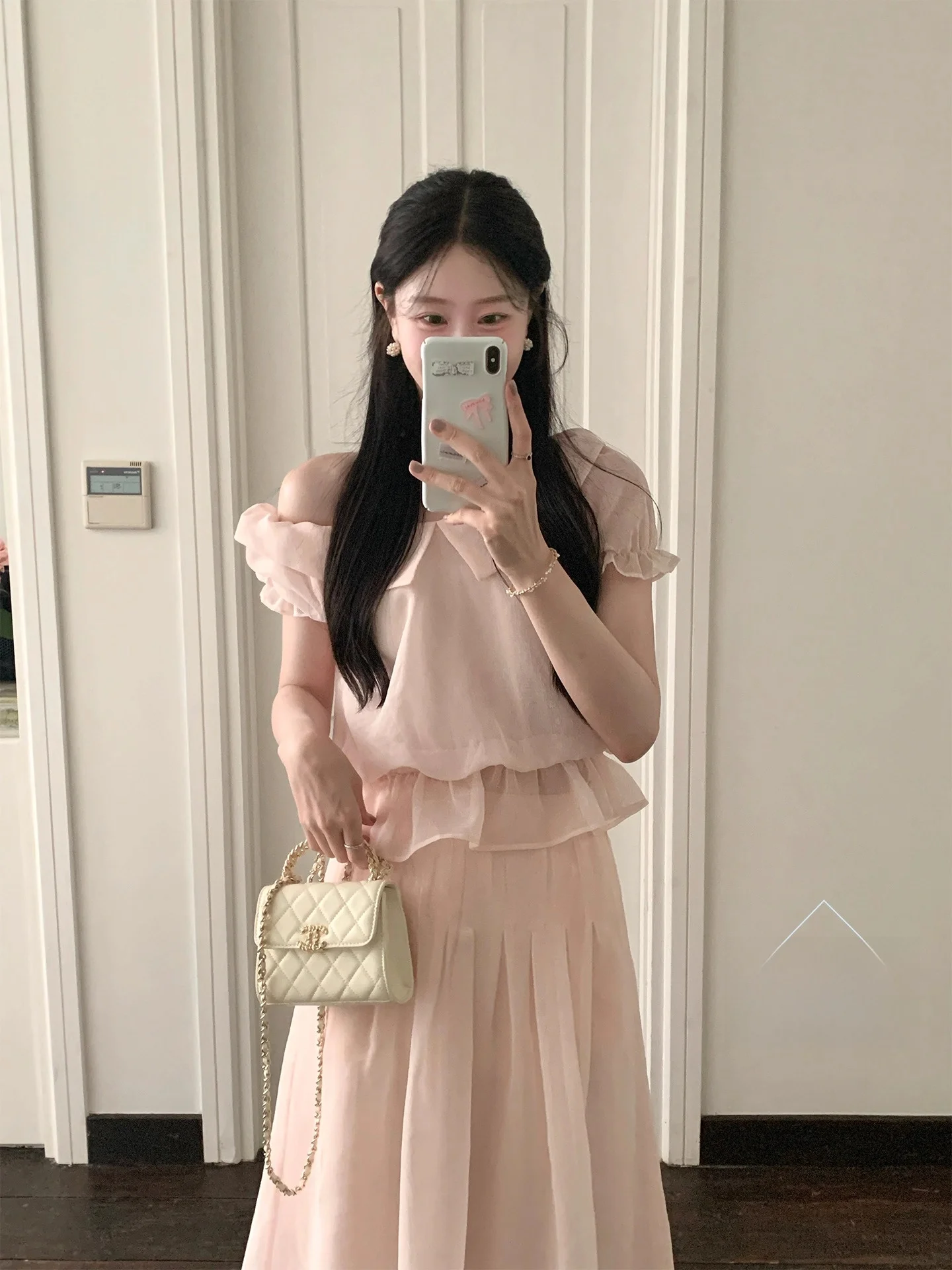 

Летний комплект JeJuna: прозрачная юбка-зонтик и топ с эффектом кислородного ощущения, цвет «Ледяной песок», женский модный комплект из двух предметов