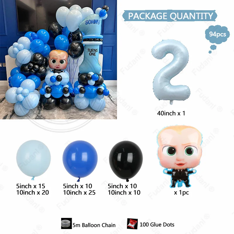 94 pezzi Boss Baby Nero Blu Palloncino in lattice Ghirlanda Arco Kit Ragazzo Festa di compleanno Bomboniere Baby Shower Globos Compleanno bambino 1 anno