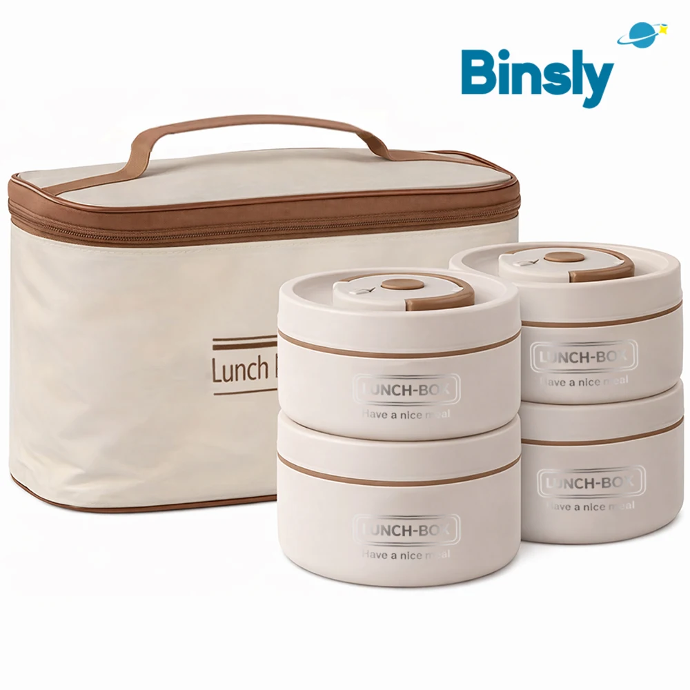 

4-Piece Thermal Lunch Box Set Insulated Stainless Steel Food Containers with Lunch Bag Leakproof Vacuum Bento Box for Picnic