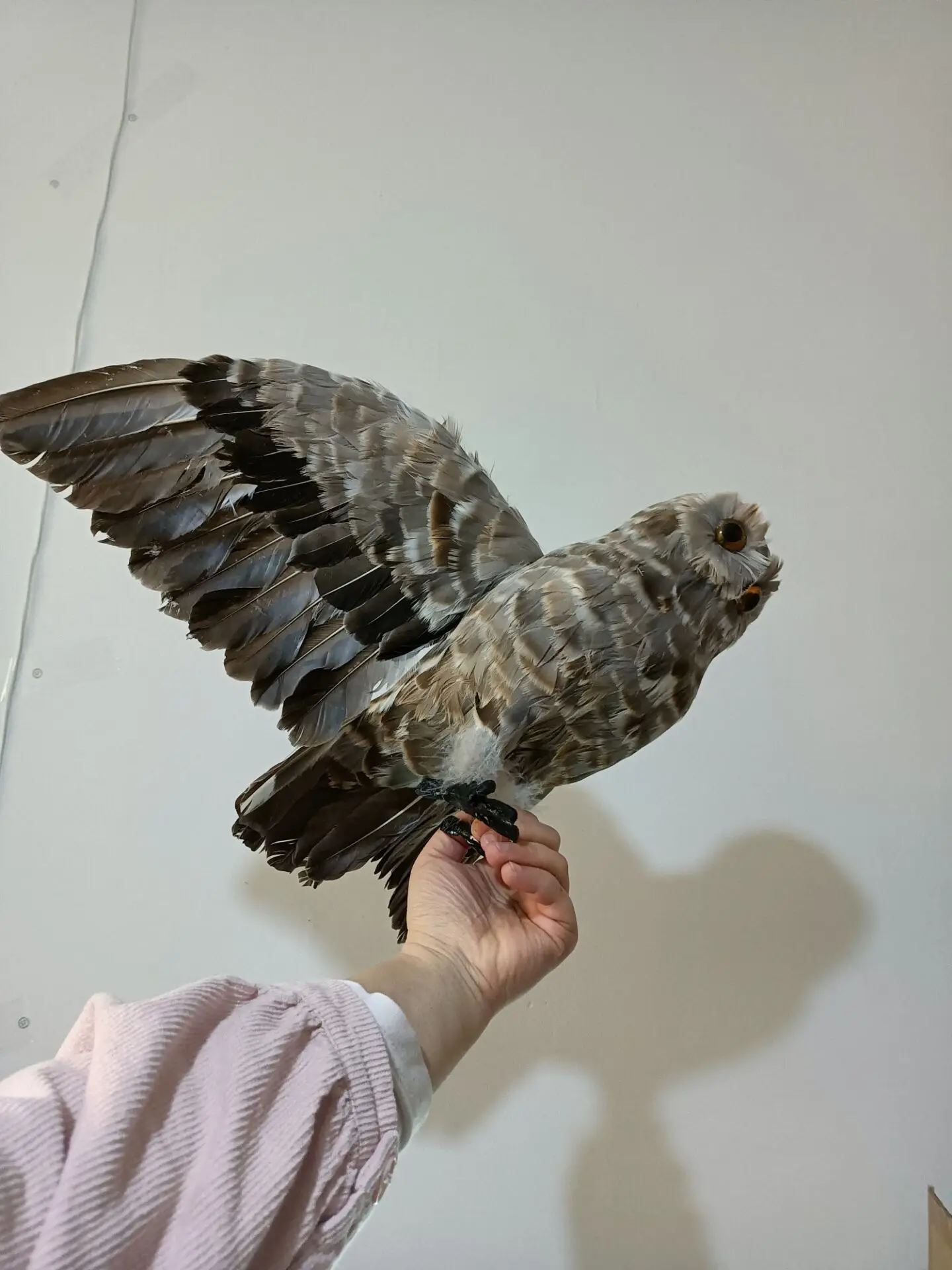 Large Gray Night Owl Model Simulation Foam And Feather Wings Garden Decoration Gift Approximately 32x60cm
