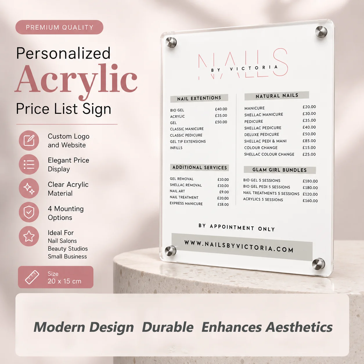 Custom Acrylic Price List Board Personalized Logo Website Wall Sign Beauty Shop Pricing Menu Display Panel Small Business Decor