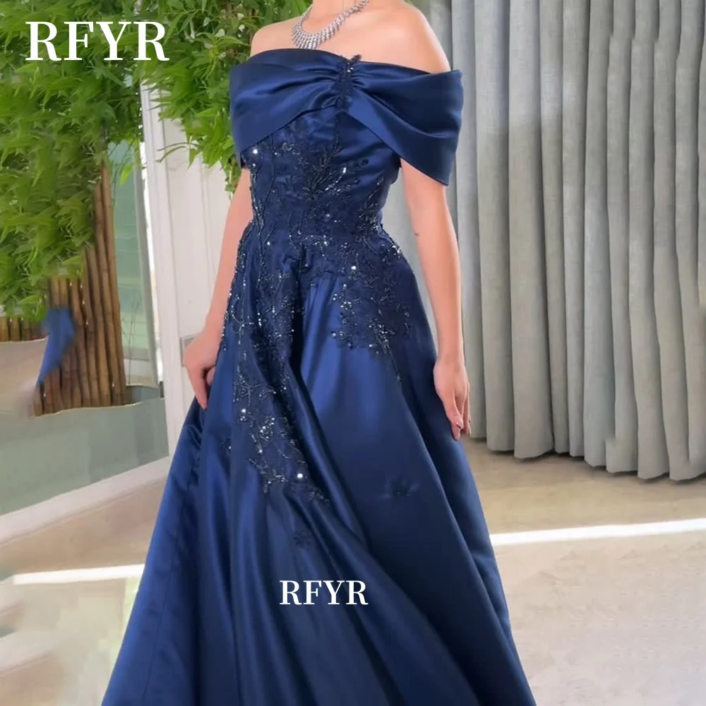 RFYR Abito da celebrità con perline Abito da festa con applicazioni Abito da sera con spalle scoperte Abito da ballo in raso Abiti da festa Personalizzato