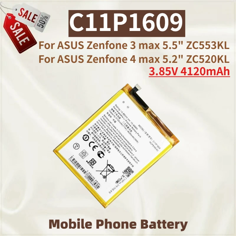 

High Quality C11P1609 Phone Battery 3.85V 4120mAh For ASUS Zenfone 4 max 5.2" ZC520KL X00HD Zenfone 3 max 5.5" ZC553KL X00DDA