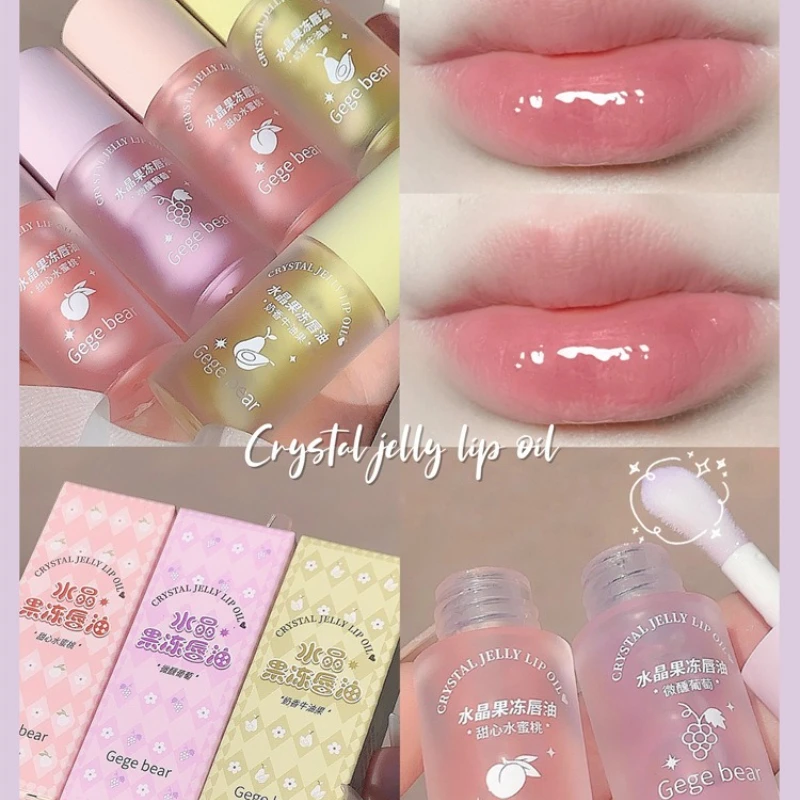 Serie di frutta Gelatina di cristallo Olio per labbra Pesca Uva Avacate Idratante Idratante Nutriente Schiarente Fodere per labbra Viola Rosa Blu