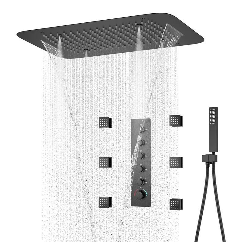 high end black concealed commercial price ceiling mount thermostatic rainfall waterfall mist shower systems set