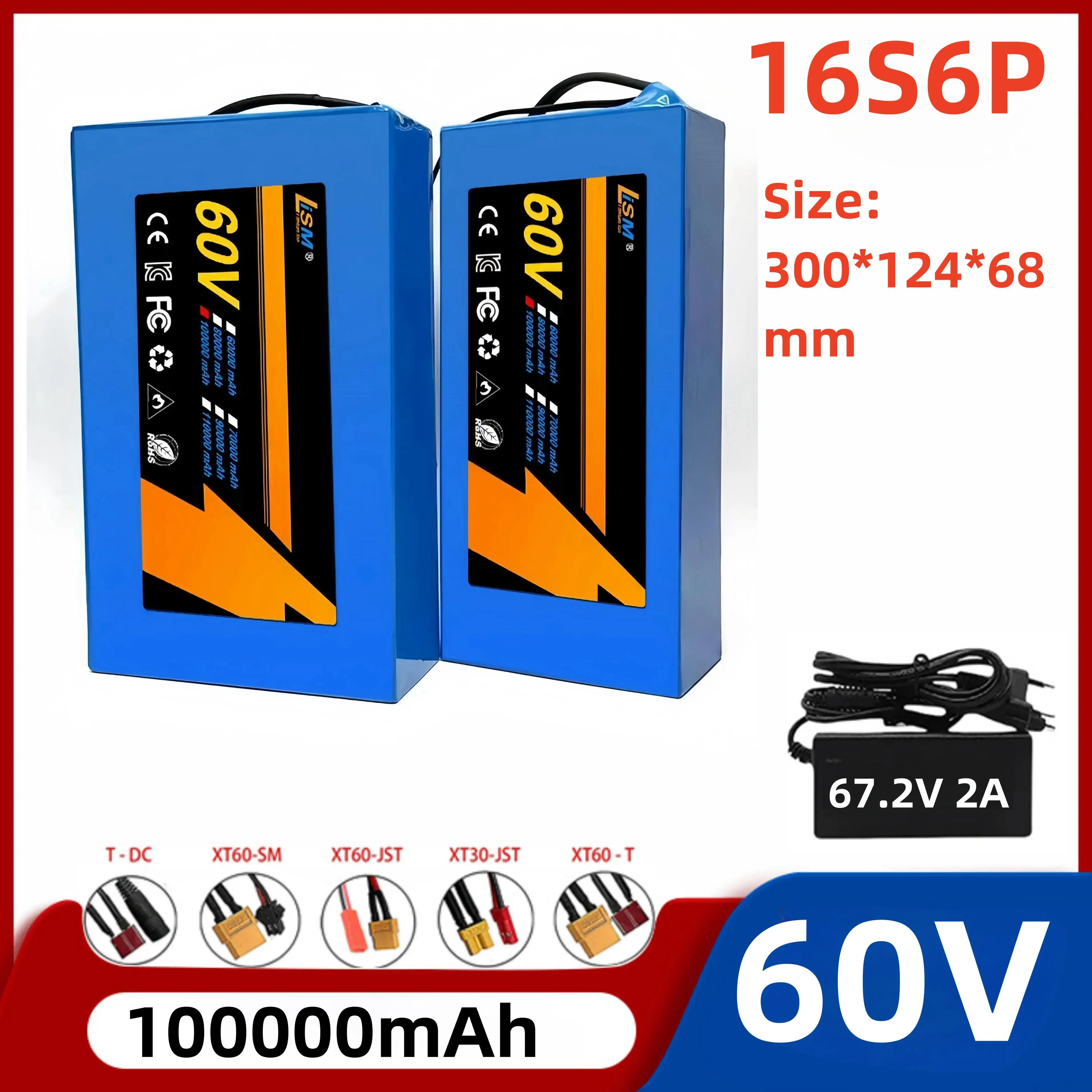 

NEW 16S6P 60V 100Ah Rechargeable 2400W Lithium Battery Pack Original 60v for 60V 100Ah Electric Ebike Bicycle Scooter Batterie