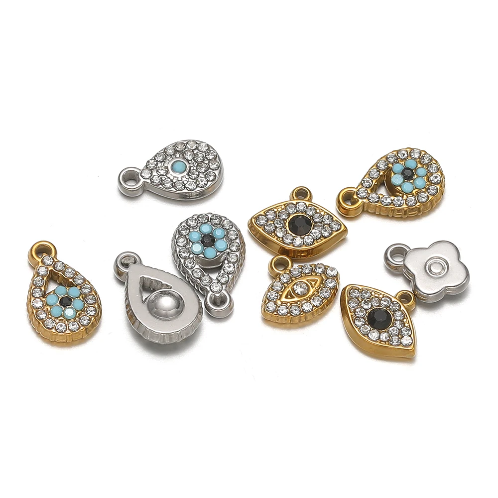 5 Stück Edelstahl-Anhänger mit kleinen Blumen und Zirkonia, tropfenförmige Türkis-Anhänger für die Herstellung von DIY-Schmuck, Halsketten, Armbändern und Ohrringen für Damen – Detail 3