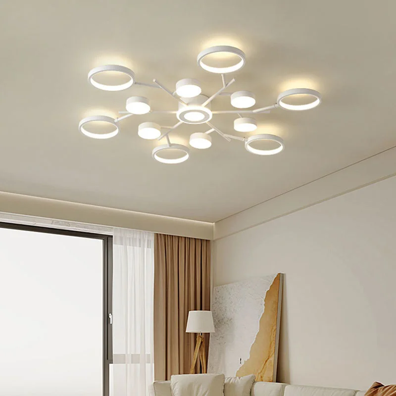 2023 Modern Simple Style Remote Control Light LED Chandelier For Living Room Bedroom Kitchen Study Ceiling Lamp White Design