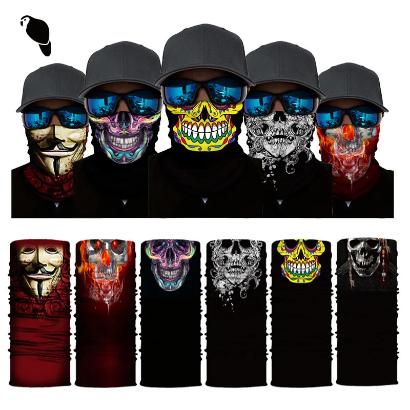 

Men skull half face series magic headband Outdoors Seamless Magic Scarf Windproof Cycling Sport Headscarf Unisex Headband mask