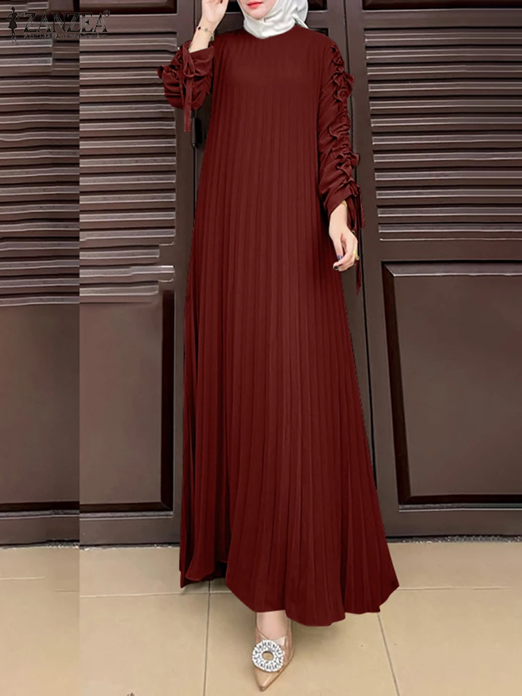 

ZANZEA Fashion Women Long Sleeve Pleated Party Dress Muslim Hijab Dresses Abaya IsIamic Clothing Spring Maxi Sundress Oversize