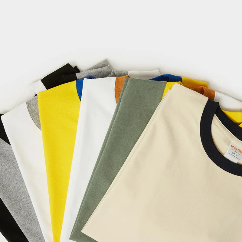 230G Heavy Cotton Contrasting Men T-shirt Short-sleeved Splicing Men's T Shirt Youth Bottoming Tops Tees Shirt