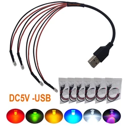 USB Port with DC5V 3mm 5mm Pre-wired Round LED Model Light light-emitting diode Blue Red Yellow For DIY Night Light Manual Light