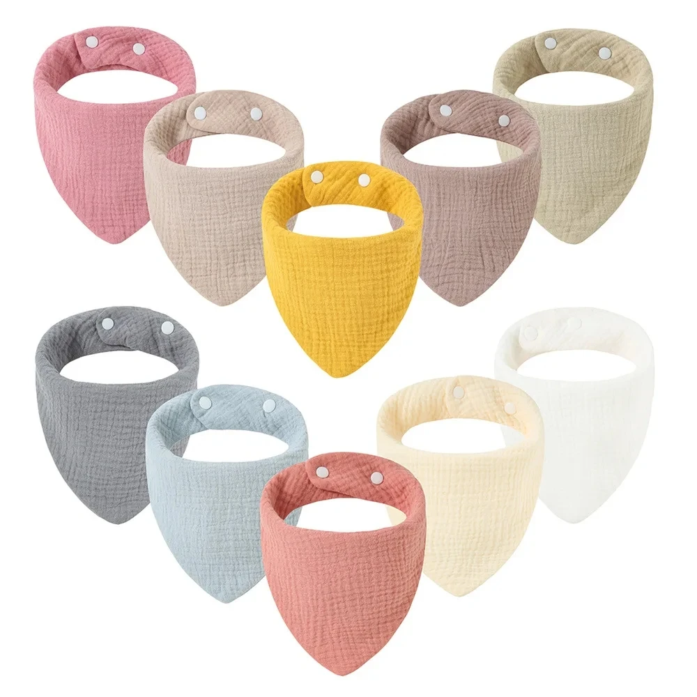 3pcs Baby Feeding Drool Bibs Saliva Towel Triangle Solid Color Scarf Bandana Soft Cotton Bib Adjustable Snap Button Burp Cloth