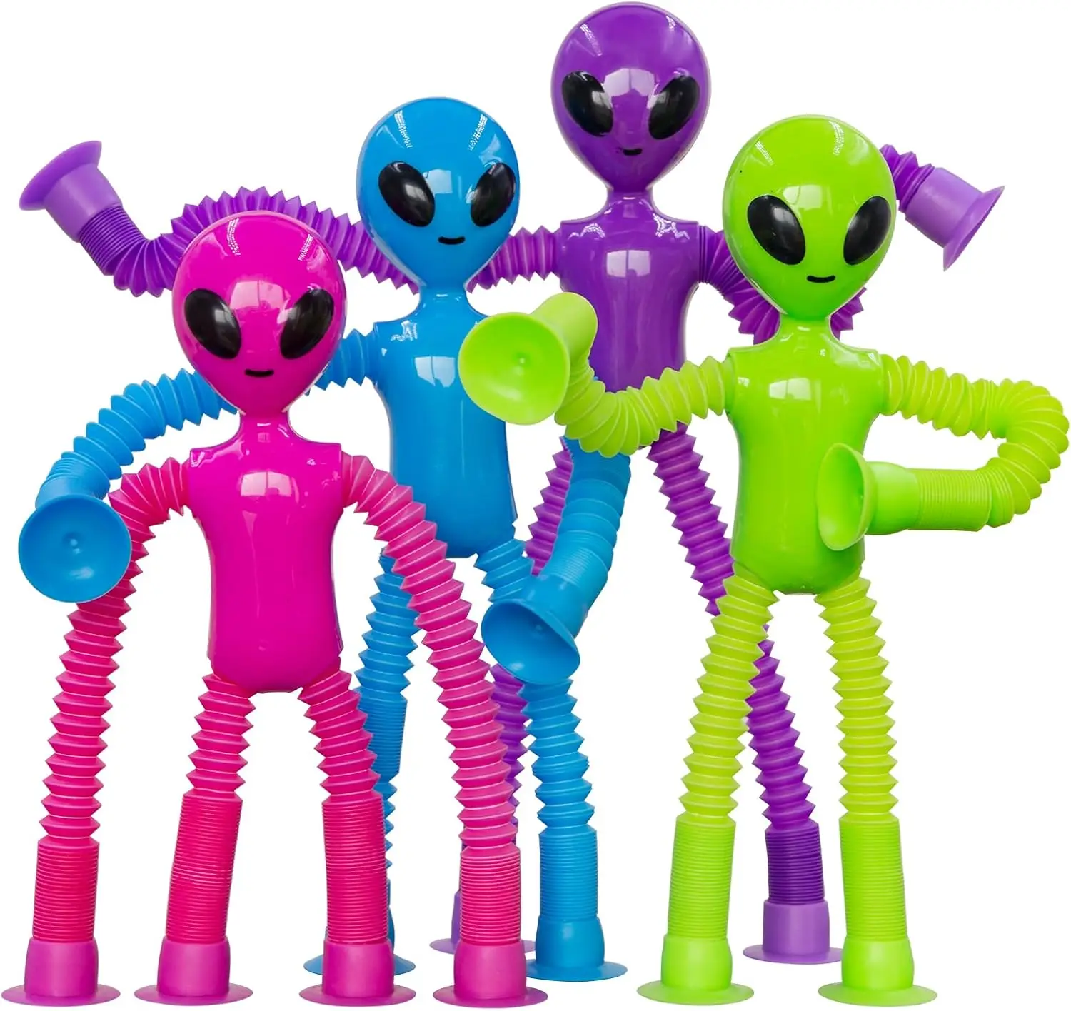 Pop Tubes Alien Fidget Toys 4Pack Fidget Toys Telescopic Suction Cup Toy for Stress Anxiety Relief, Stocking Stuffers Gifts