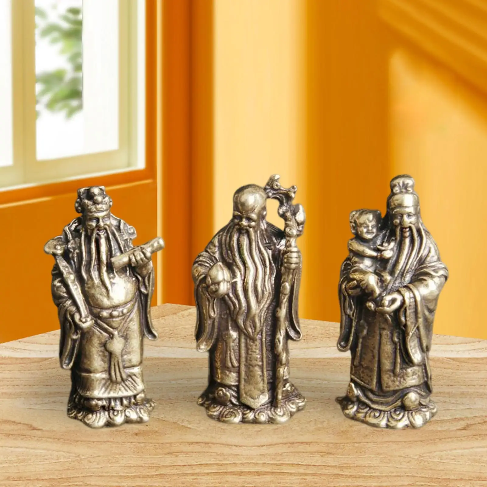 Fu Lu Shou Statue Immortal Ornaments Fuk Luk Sau Figurine Table Decoration Figures for Living Room Office Shop Photography Props