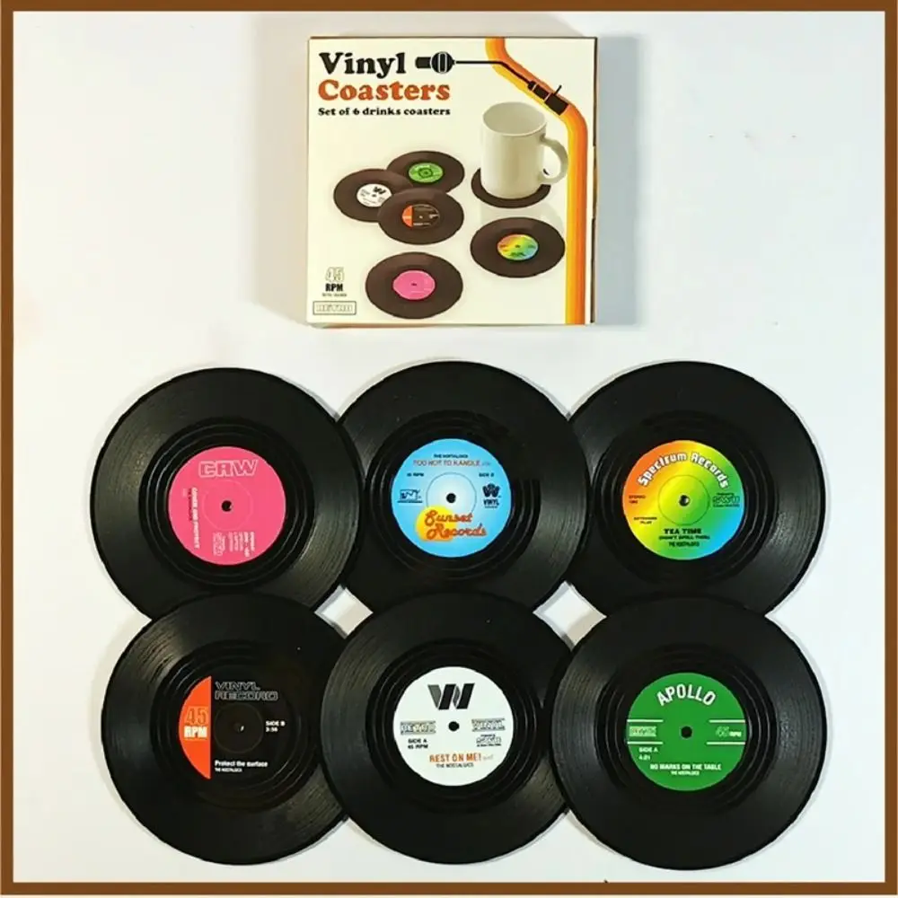 2/4/6PCS New ABS Vinyl Record Coaster Heat Resistant Non-slip Tea Coaster Table Decor Drink Mug Mat