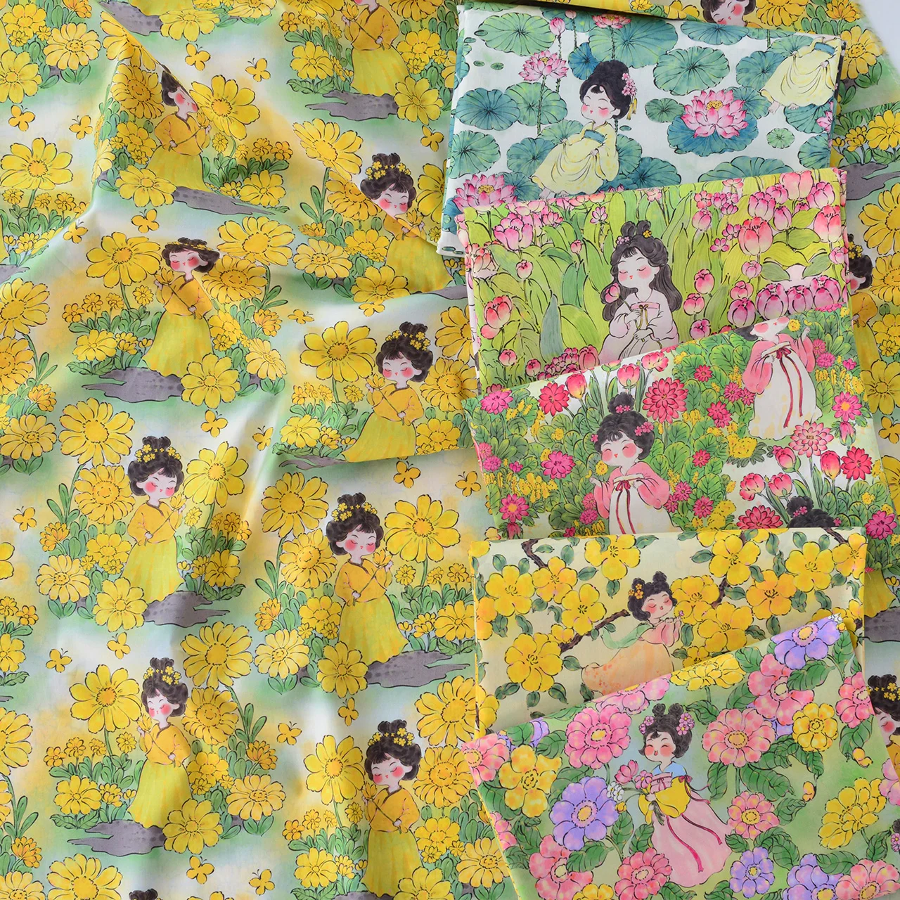 145x50cm Handmade Diy Clothing Skirt Chinese Style Cotton Fabric Flowers Ladies Sewing Cloth