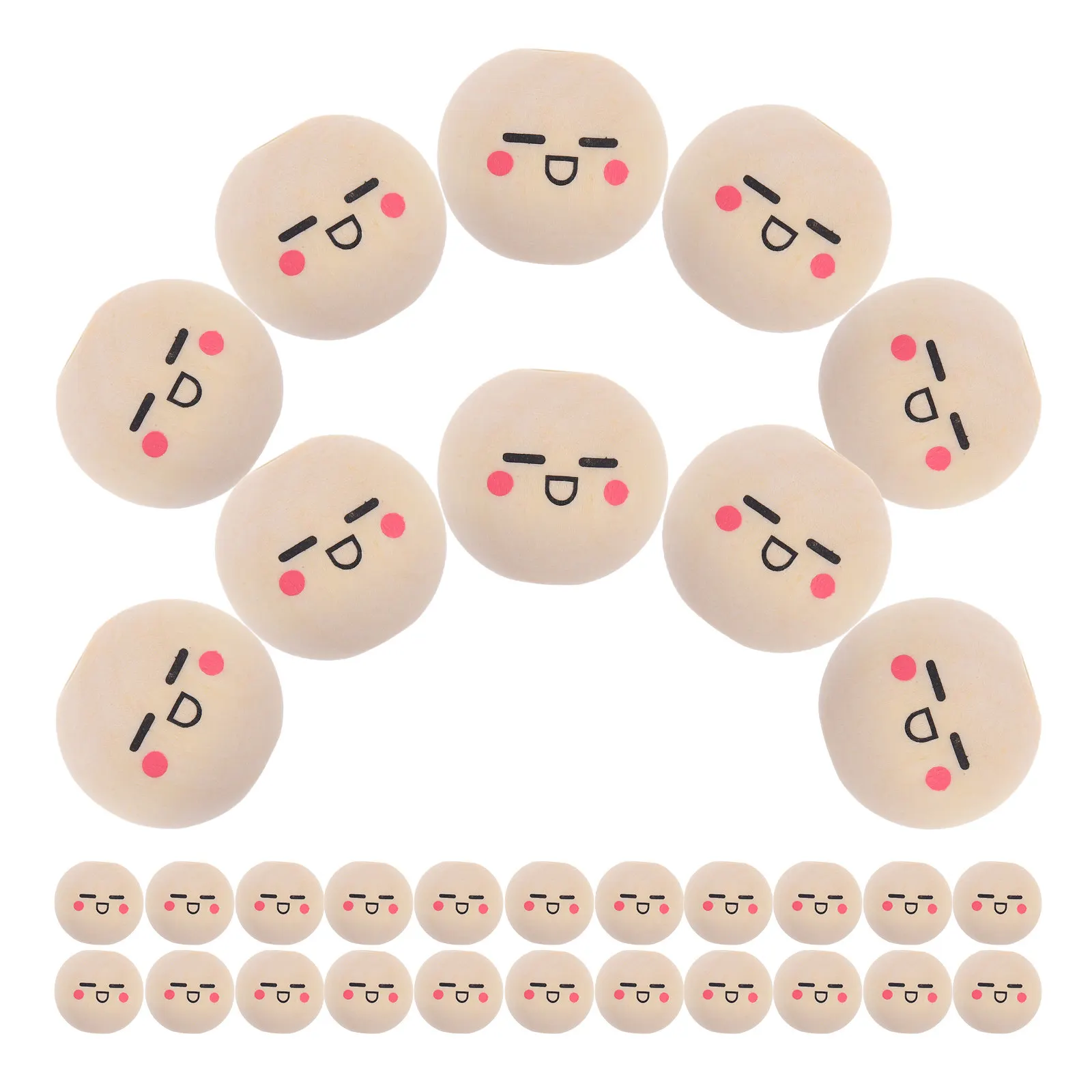 50Pcs Natural Wood Round Beads Smile Face Pattern for Childrens Fine Motor Skills Development DIY Crafts Jewelry Macrame