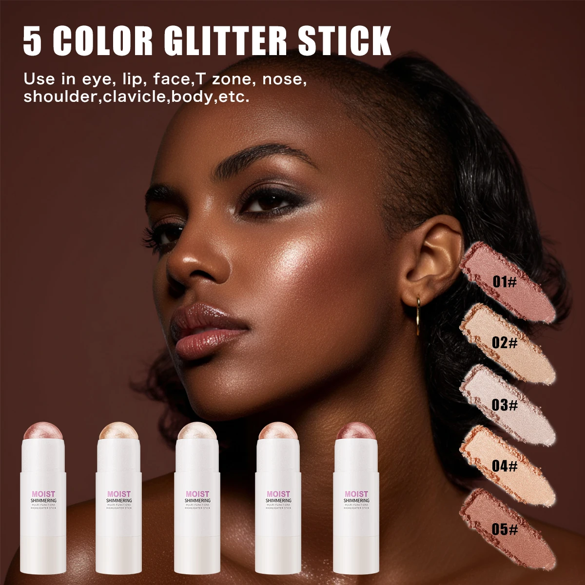 5 colori 3D viso illuminare evidenziatore bar cosmetico contorno viso bronzer luccichio evidenziatore stick correttore crema strumento di trucco