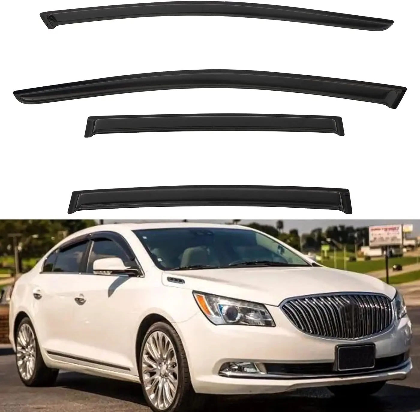 

4-Piece Smoke Tinted Sun and Rain Guard Vent Window Visors for 2010-2016 Sedans, Outside Mount with Easy Installation