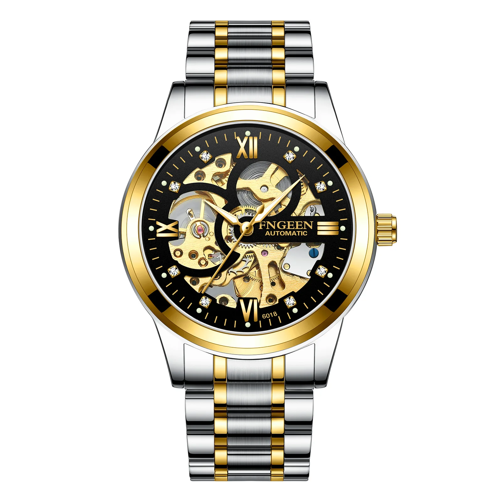 AL-116機械式腕時計 メンズ ブラック ダイヤモンド メンズ腕時計ブランド 防水 韓国版 ビジネスギフト トゥールビヨン スケルトン腕時計