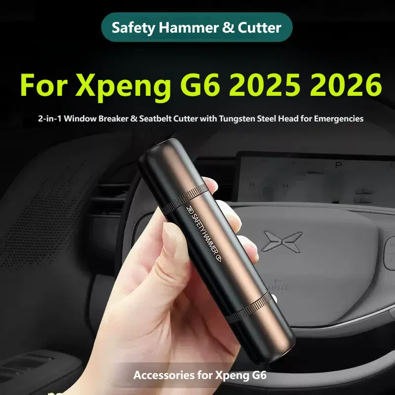 For Xpeng G6 2025 2026 Mini Spring‑Loaded Car Emergency Escape Hammer, 2‑in‑1 Window Breaker With Seat Belt Cutter Safety Tool