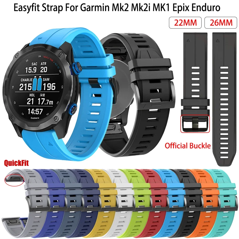 26MM 22MM Watchband Strap For Garmin Epix 2 Pro/Enduro 2 /Descent MK2 MK2i Mk1 G1 Silicone Quick Fit Watch Band Bracelet  Correa