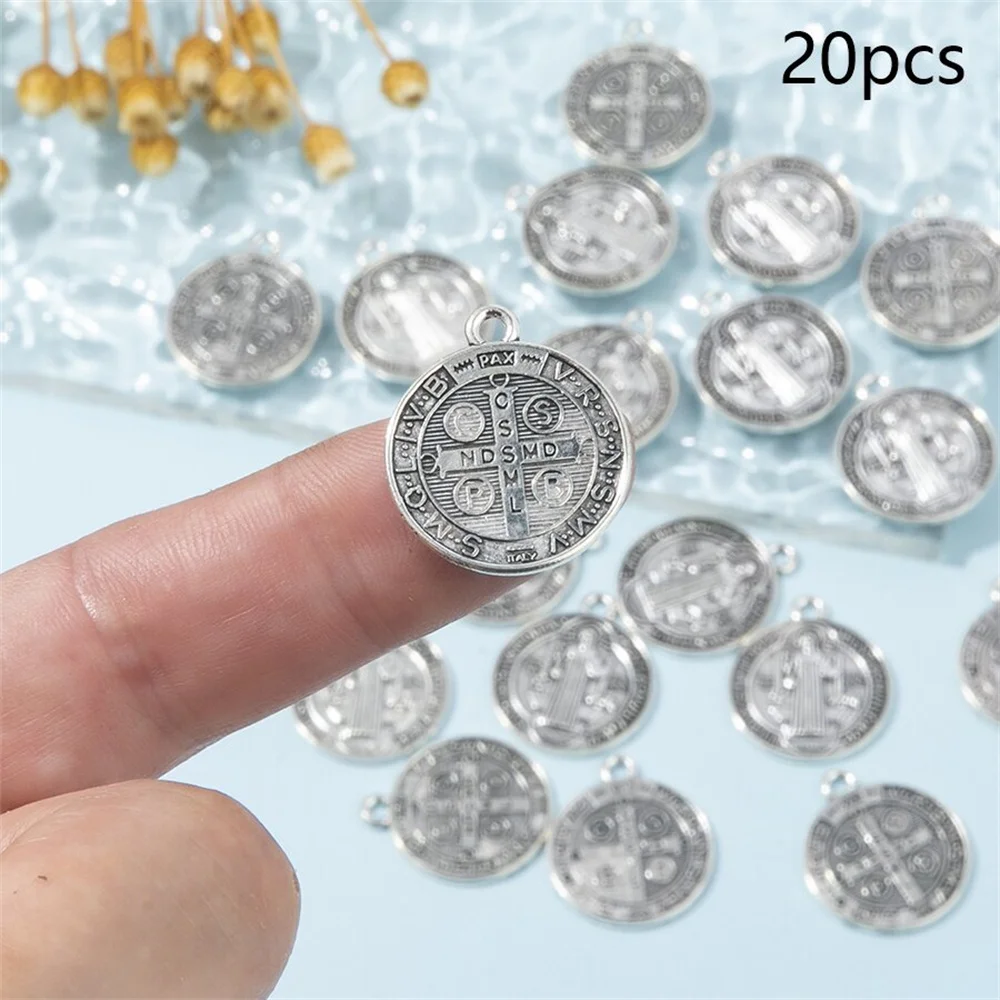 20Pieces/Lots 23*20mm Antique Silver Color Round Tag Religious Charm Pendant Medal Charms Wholesale ﻿