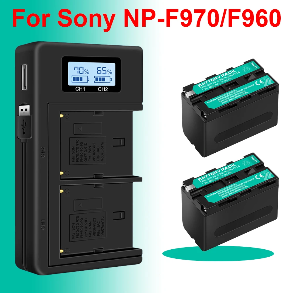 

PALO NP-F970 F960 Camera Battery with LCD Dual Charger for Sony NP F930 F970 F960 F990 F550 F570 QM91D CCD-RV100 TRU47E