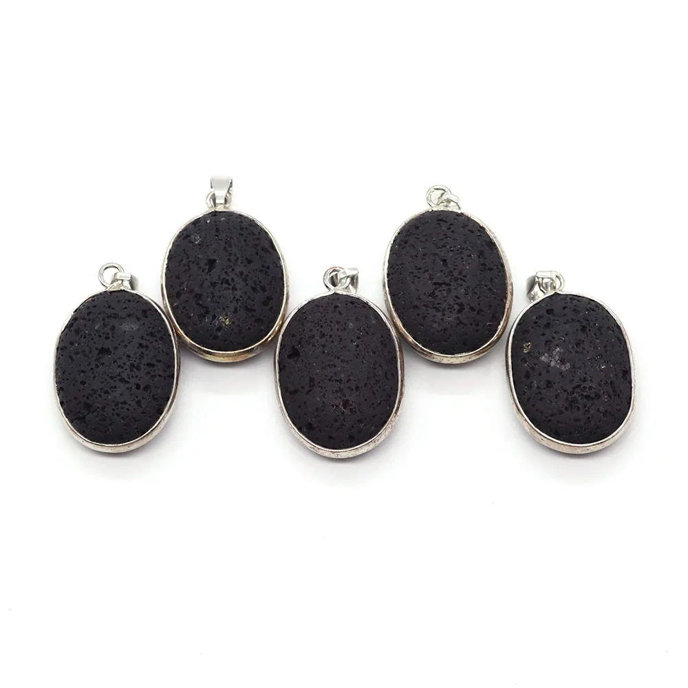 Boutique Volcanic Rock Black Oval Pendant 20x30mm Production Vintage Fashion Charm Jewelry DIY Necklace Earrings Accessories