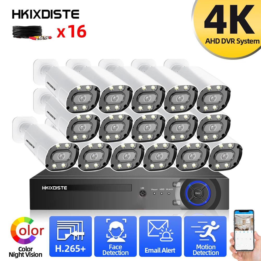 

8MP 16 Channel AHD CCTV System Full Color Night Vision Security Camera Set 16CH 4K DVR Kit H.265 XMEYE DVR Surveillance System