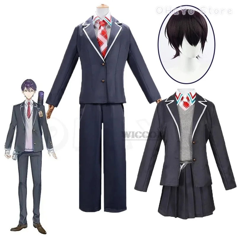 YouTuber VTuber NIJISANJI Kenmochi Toya تأثيري امرأة زي مدرسي شعر مستعار أنيمي رجل موحدة هالوين كرنفال حفلة البدلة JK DK