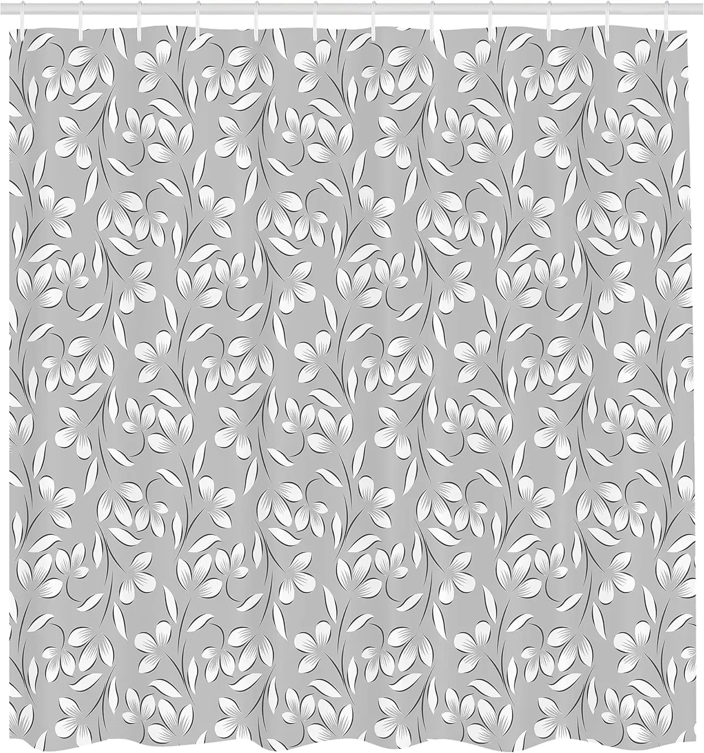 

Серая занавеска для душа, цветочные украшения, весенняя тема, абстрактный винтажный стиль, пейсли, антикварная иллюстрация, ткань B