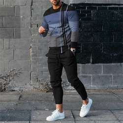 2023 Men High Quality Long Sleeve Set For Man Fashion Summer Design Printed T-Shirt Long Pants 2Pcs Outfit Clothing Sport Suit