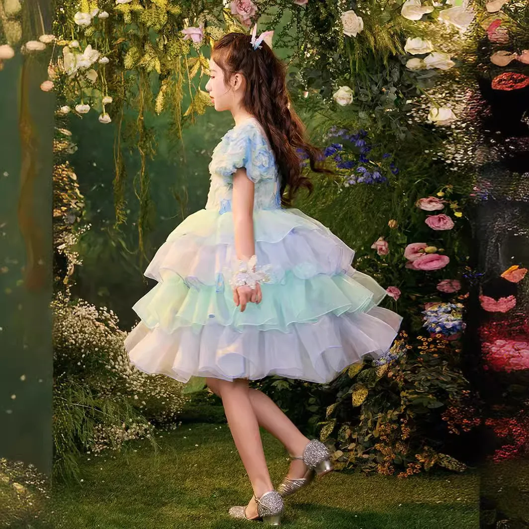 Elegante Bloem Meisje Prinsessenjurk Mesh Formele Kerst Pluizige Jurk Lolita Meisje Verjaardagsfeestjurk Kinderkleding