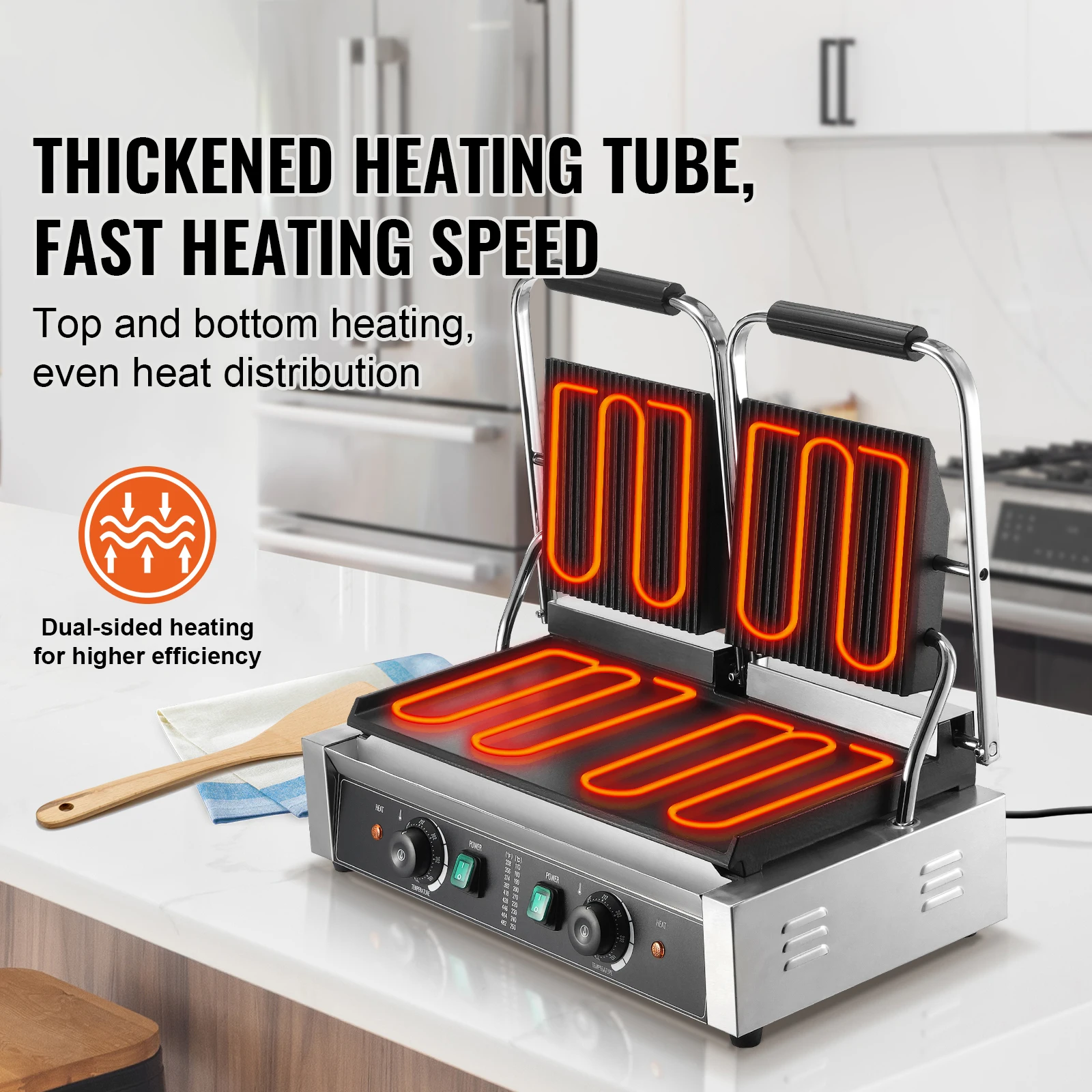 SucceBuy شواية بانيني التجارية 3600 واط صانع الساندوتشات الكهربائية بانيني مع التحكم في درجة الحرارة و19 "x9" لحم الخنزير المقدد همبرغر ستيك #3