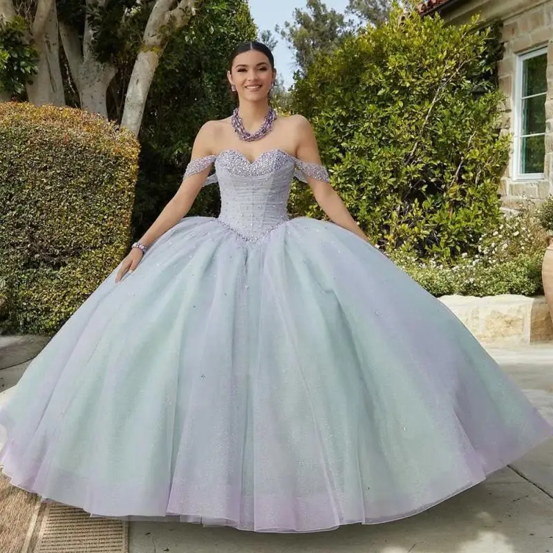 Light Green Quinceanera Dress 2025 Detachable Sleeves Flower Ruffle Layer Princess Sweet 16 Vestido De XV Años Sweet 15 Birthday