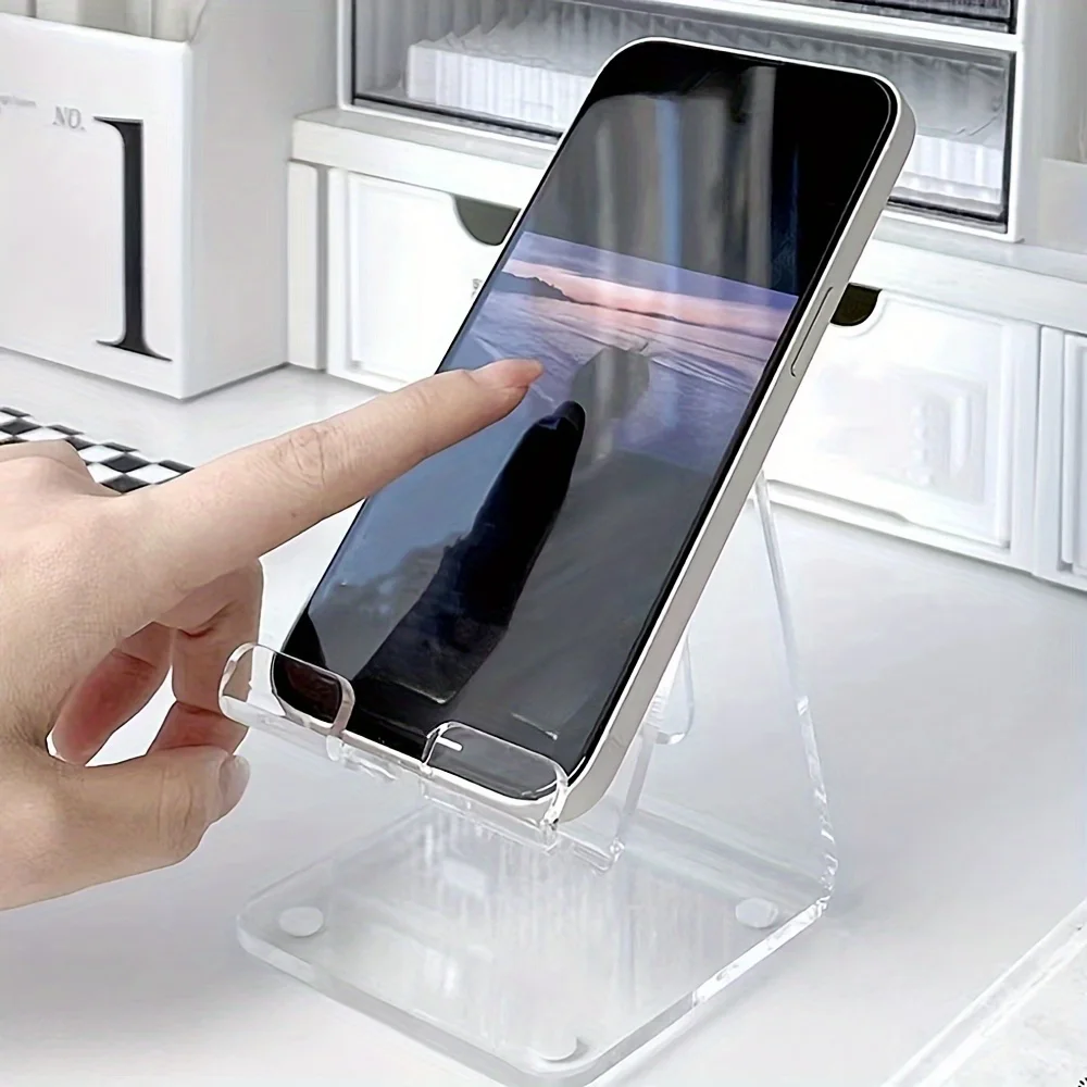 Simple Style Acrylic Transparent Desktop Mobile Tablet Holder, Dormitory Essential Creative Thickened Holder One Piece