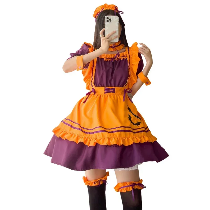 

Purple Orange Pumpkin Maid Outfit Cosplay Lolita Clothing Maid Costumes Women Lovely Maid Cosplay Costume Animation Show Dress /