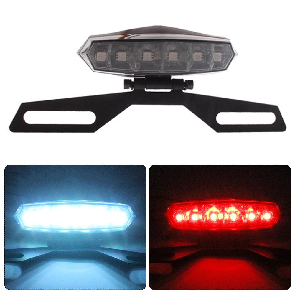 12V 6 LED Motorcycle Rear Tail Light Rear Lights Brake Stop Light Racer Dual Color Lamp Motorbike Accessories Bracket Mount