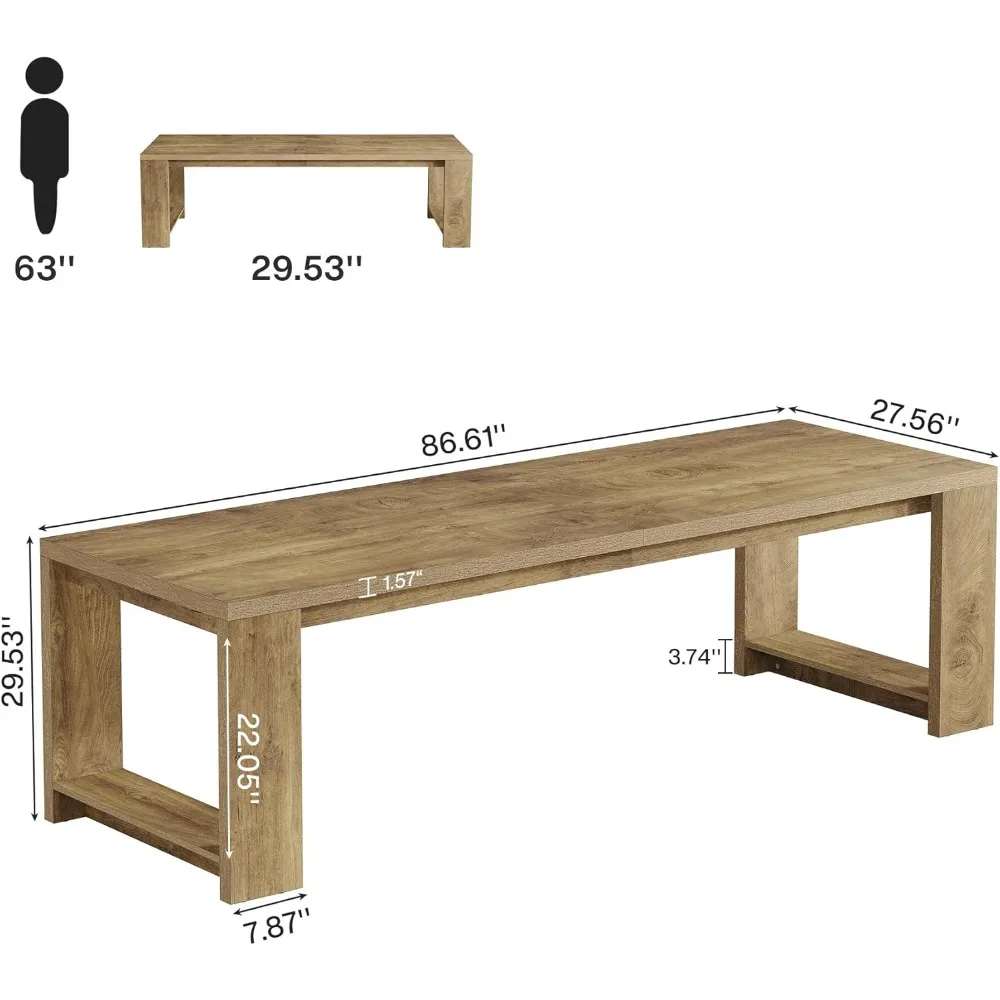 Two Person Desk, 86.6 Inches Extra Long Desk, Double Computer Writing Table, All Wood Large Desks Workstation for Home Office,