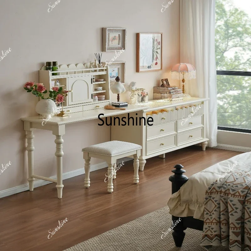 YFrench cream style dresser chest rotatable all solid wood bedroom storage