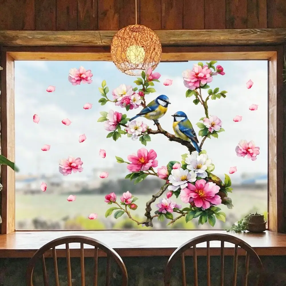 Non Adhesive Static Window Film Watercolor Floral Style Removable Glass Sticker For Bedroom Bathroom Home
