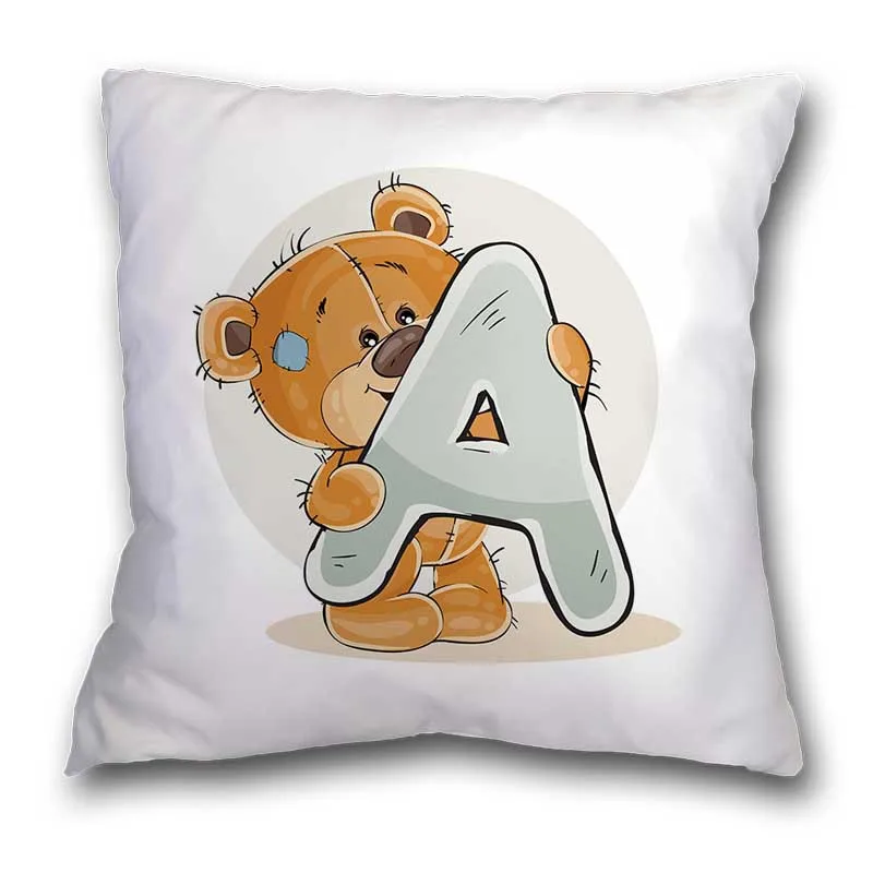 26 English Alphabet A-Z Print Cute Cartoon Bear Animal Pillow Case Cushion Cover forSofa Children Room Decor Pillowcase