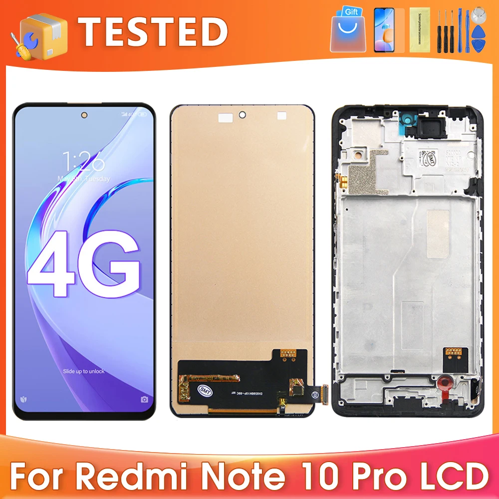 6.67''For Xiaomi Redmi Note 10 Pro Tested For Redmi Note10 Pro M2101K6G LCD Display Touch Screen Digitizer Assembly Replacement